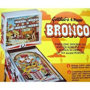 Bronco Pinball FLYER Original NOS 1977 Game Western Cowboy Retro Vintage Promo